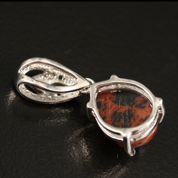 Vintage Sterling Mahogany Obsidian White Topaz Teardrop Pendant and Square Ring - Picture 4 of 9